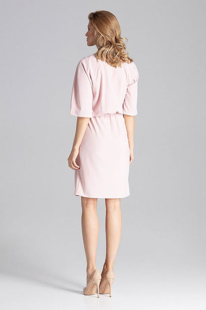 Elegant Knee-Length Daydress by Figl with Round Neckline and Elastic Waist displayed on a mannequin in a chic setting.