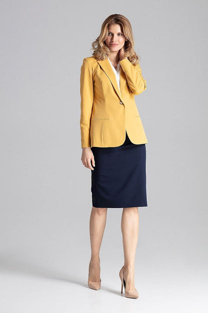 Figl Elegant One-Button Jacket with decorative colourful lining and stylish turn-up cuffs, embodying luxury and elegance.