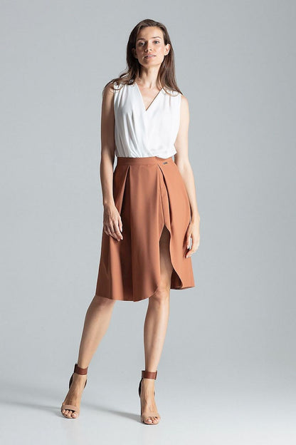 Elegant Burgundy Midi Skirt With Asymmetrical Slit by Figl, showcasing a luxurious side zip closure and sophisticated asymmetrical design.
