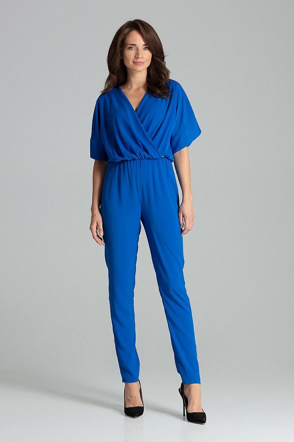 Luxurious kimono sleeves of the Sapphire Jumpsuit by Lenitif, designed with a flattering elastic waist and chic cuffed sleeves.