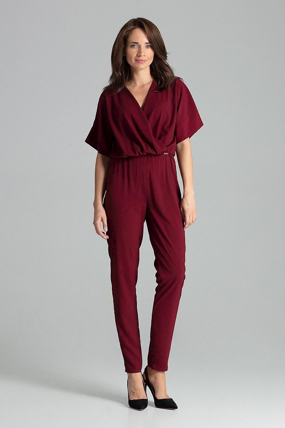 Luxury Sapphire Jumpsuit with Kimono Sleeves and Elastic Waist by Lenitif, displayed on a model, illustrating its chic and sophisticated look.