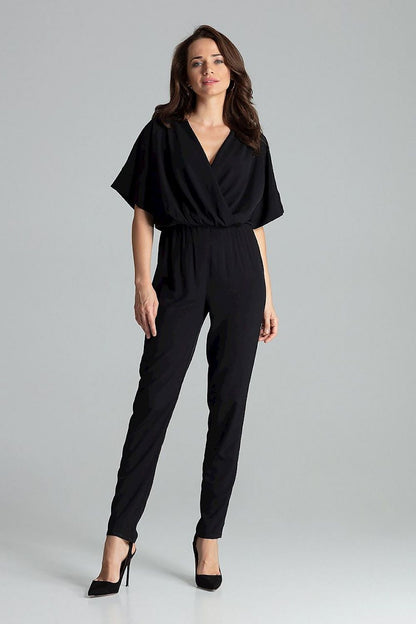Luxury Sapphire Jumpsuit by Lenitif featuring elegant kimono sleeves and an elastic waist for a chic look.