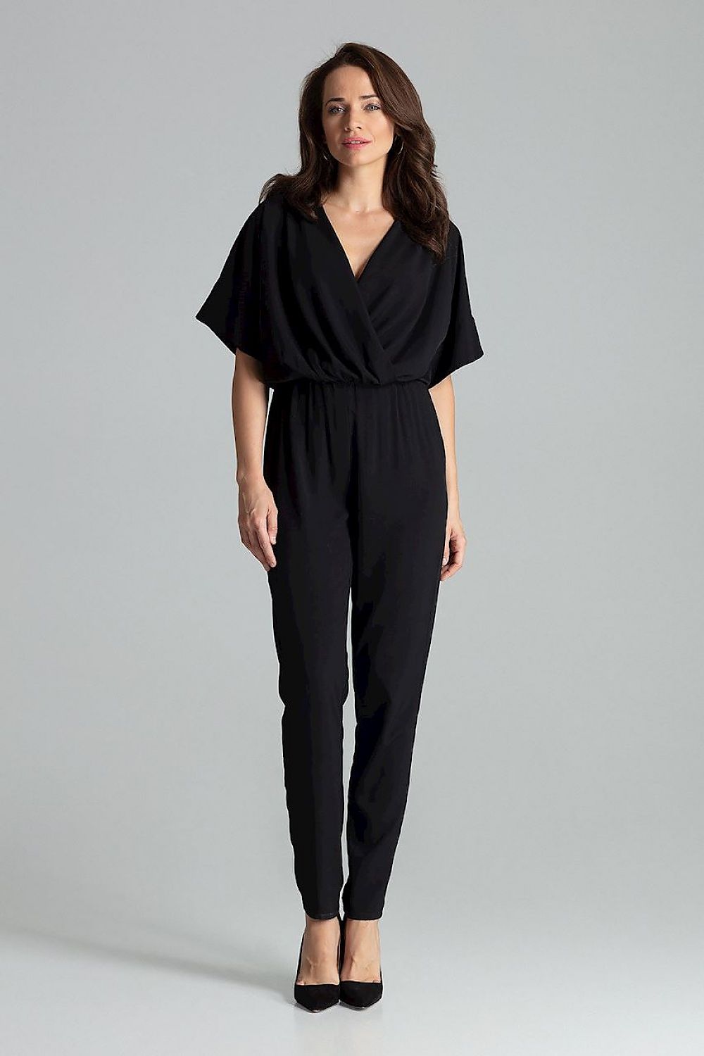 Stunning Luxury Sapphire Jumpsuit with Kimono Sleeves by Lenitif, designed for comfort and style.