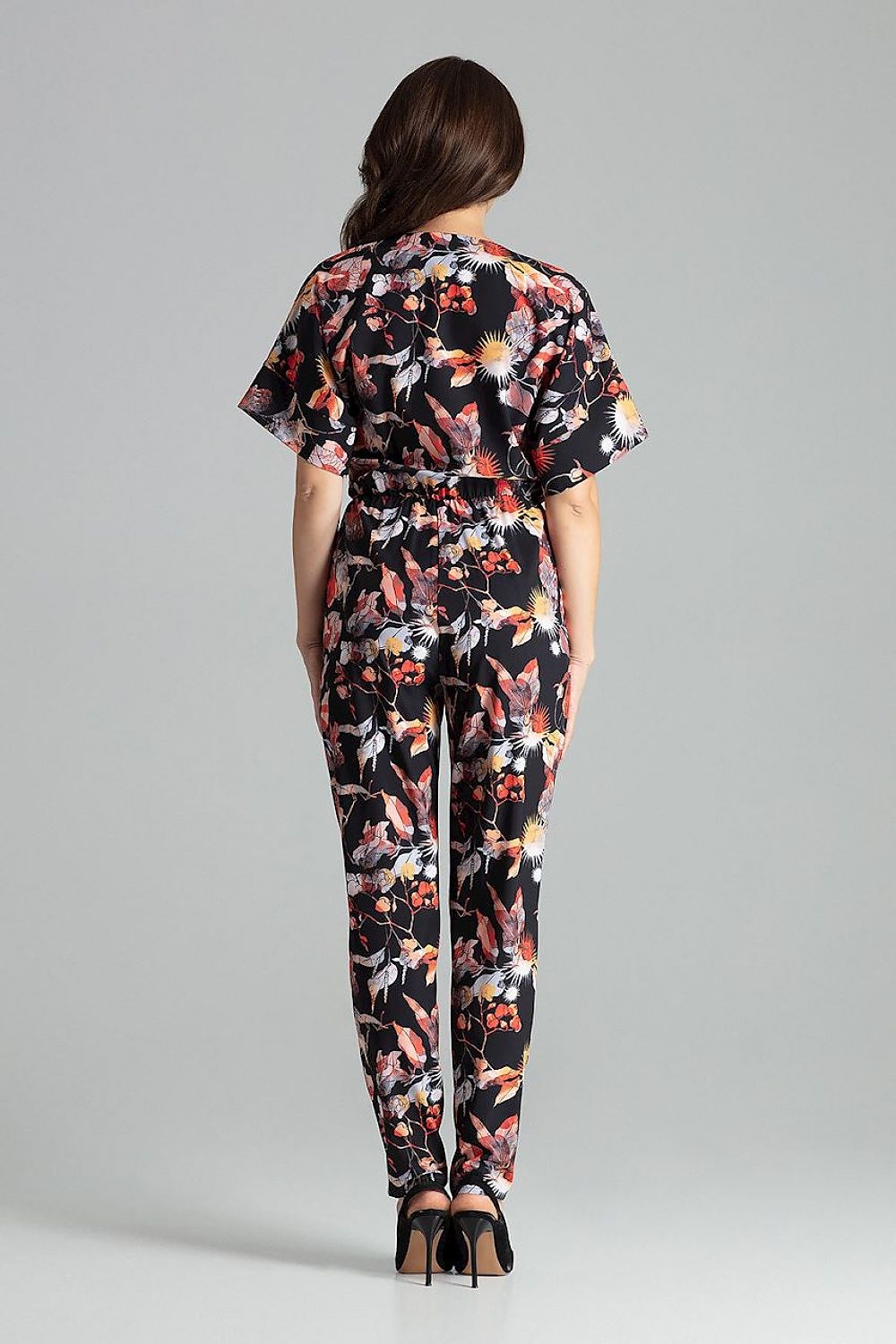 Luxury Sapphire Jumpsuit with Kimono Sleeves and Elastic Waist by Lenitif - Full-length view displaying the jumpsuit's sophisticated straight pant design.