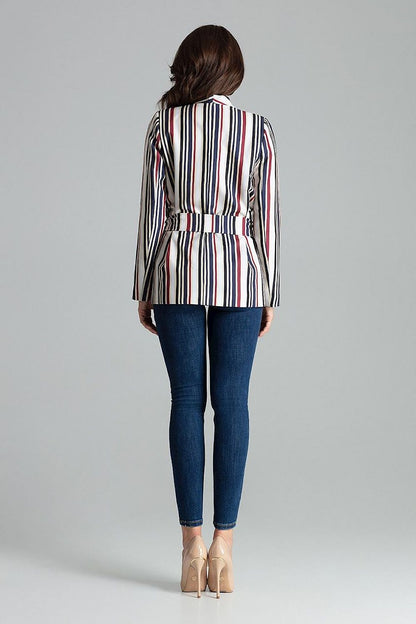 Fashion-forward Lilac Asymmetrical Jacket by Lenitif, showcasing a unique asymmetrical design and elegant waist tie.