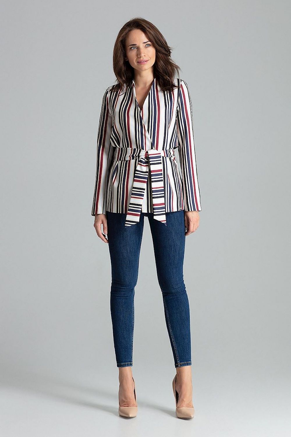 Chic Lilac Asymmetrical Jacket with Waist Sash by Lenitif, ideal for adding a touch of elegance to any outfit.