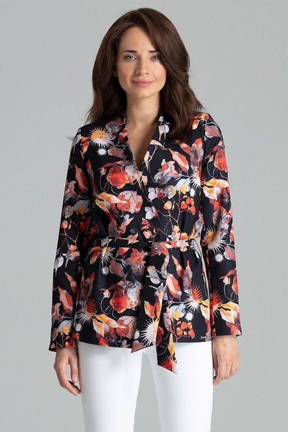 Elegant Lilac Asymmetrical Jacket by Lenitif with Waist Sash - Luxurious polyester jacket design featuring an asymmetrical front and waist ties, no pockets to maintain a sleek silhouette.