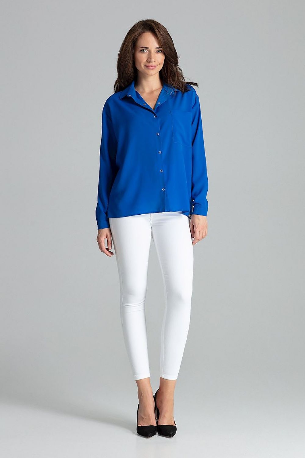 Lenitif Long Sleeve Button-Up Shirt with Pocket, showcasing elegant spandex-blend fabric and a sophisticated design.