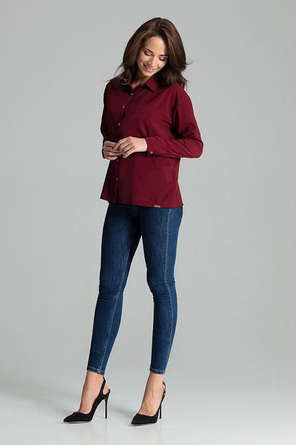 Elegant Lenitif Long Sleeve Button-Up Shirt featuring a chic pocket design, crafted from premium spandex-blend fabric.