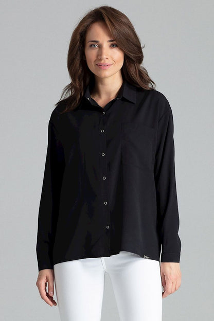 Luxurious Lenitif Long Sleeve Button-Up Shirt with elegant styling and a front pocket, ideal for sophisticated occasions.