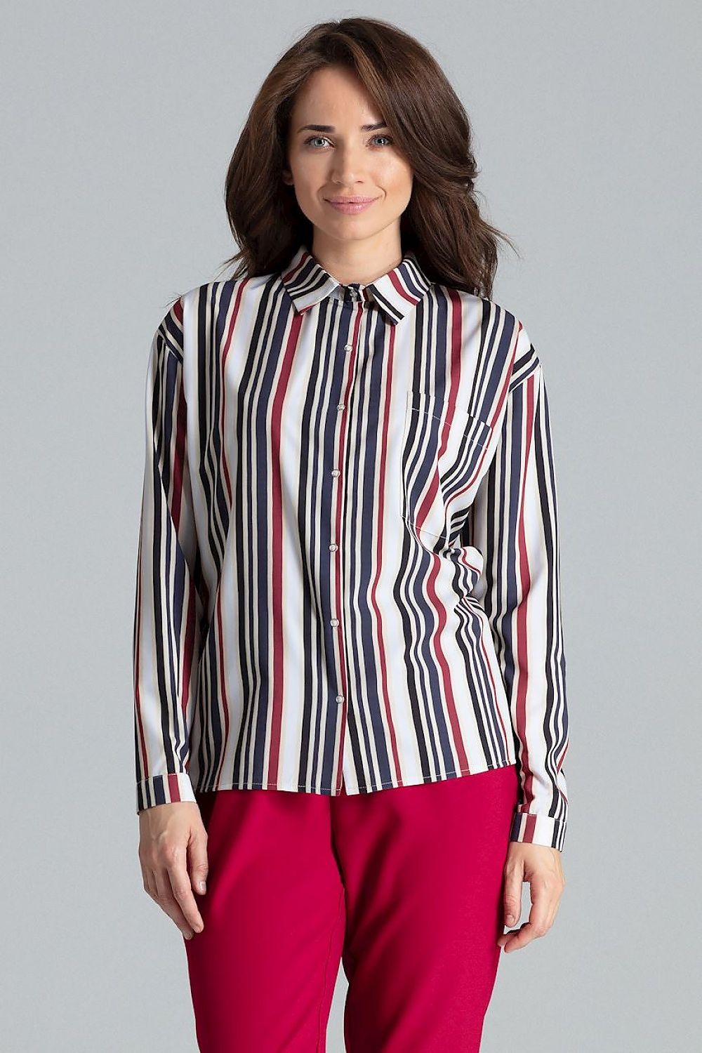 Lenitif Long Sleeve Button-Up Shirt with Pocket in elegant spandex-blend fabric, showcasing a stylish design and sophisticated cut.