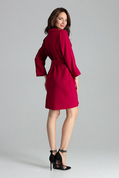 Luxurious sapphire loose-fitting daydress jacket by Lenitif, featuring classic lapels and a stylish gold buckle belt.