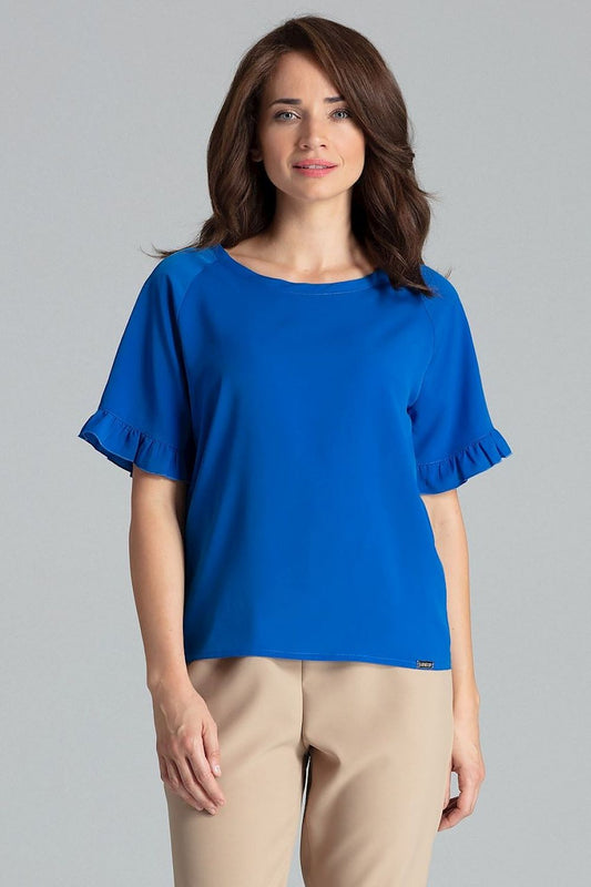 Sapphire Lenitif Blouse with Frill Sleeves in an elegant setting, showcasing luxurious fashion by Lenitif.