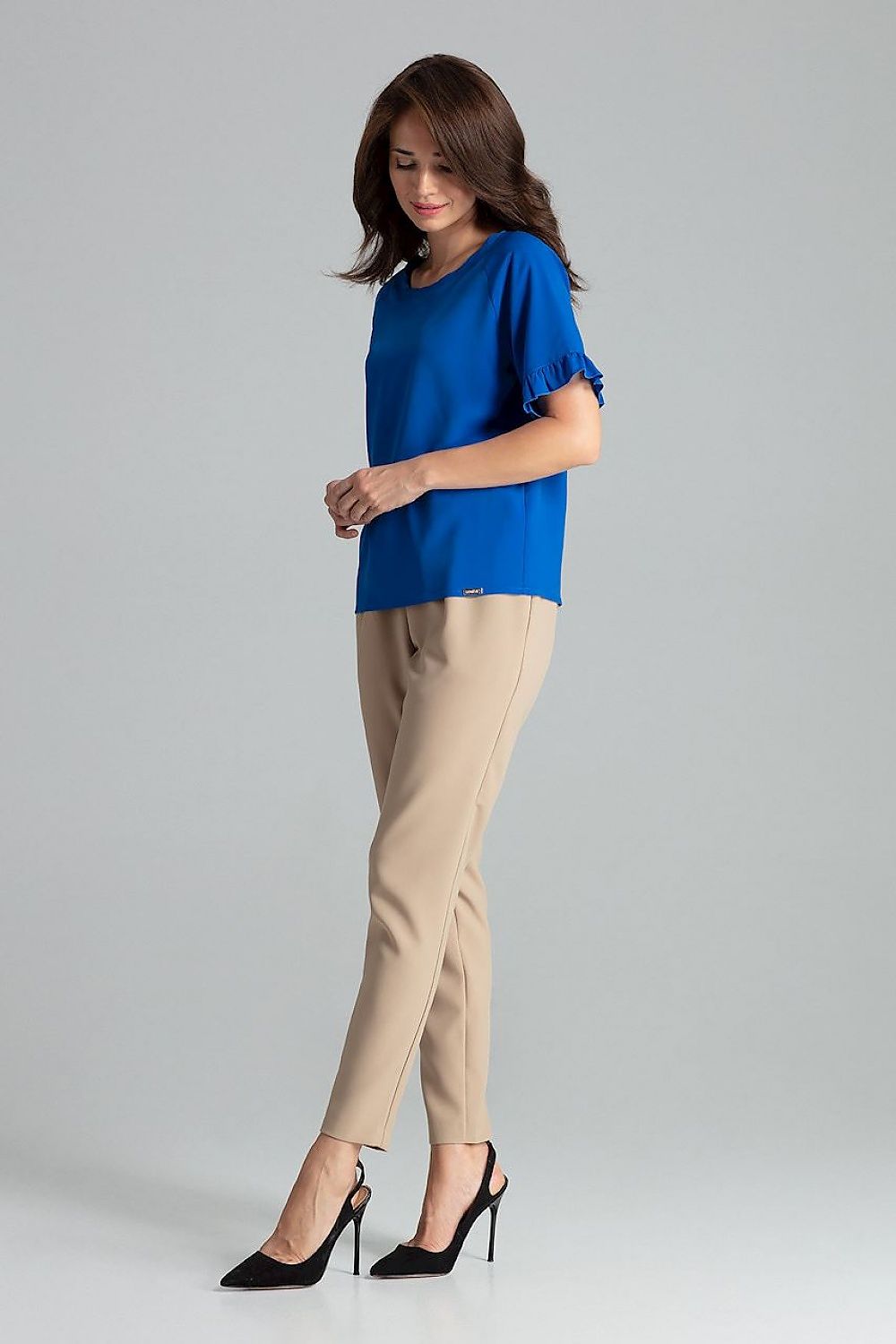 Sapphire Lenitif Blouse with Frill Sleeves displayed on a hanger, illustrating elegant design and premium quality by Lenitif.