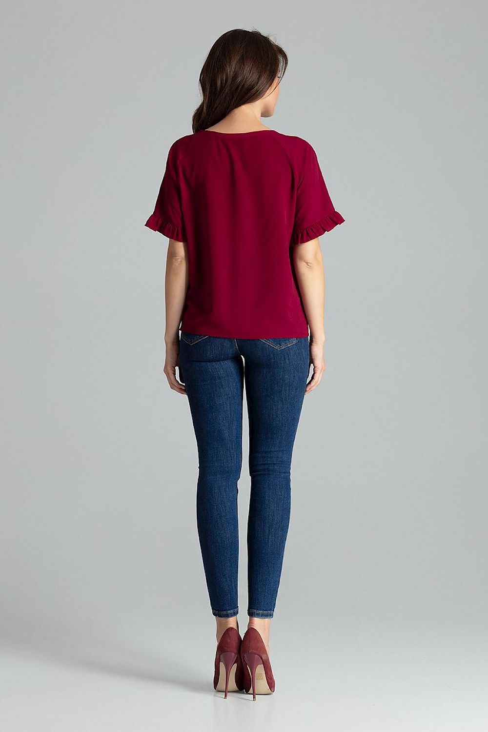 Close-up detail of the frill sleeves on the Sapphire Lenitif Blouse, highlighting the luxurious fabric and craftsmanship of Lenitif.