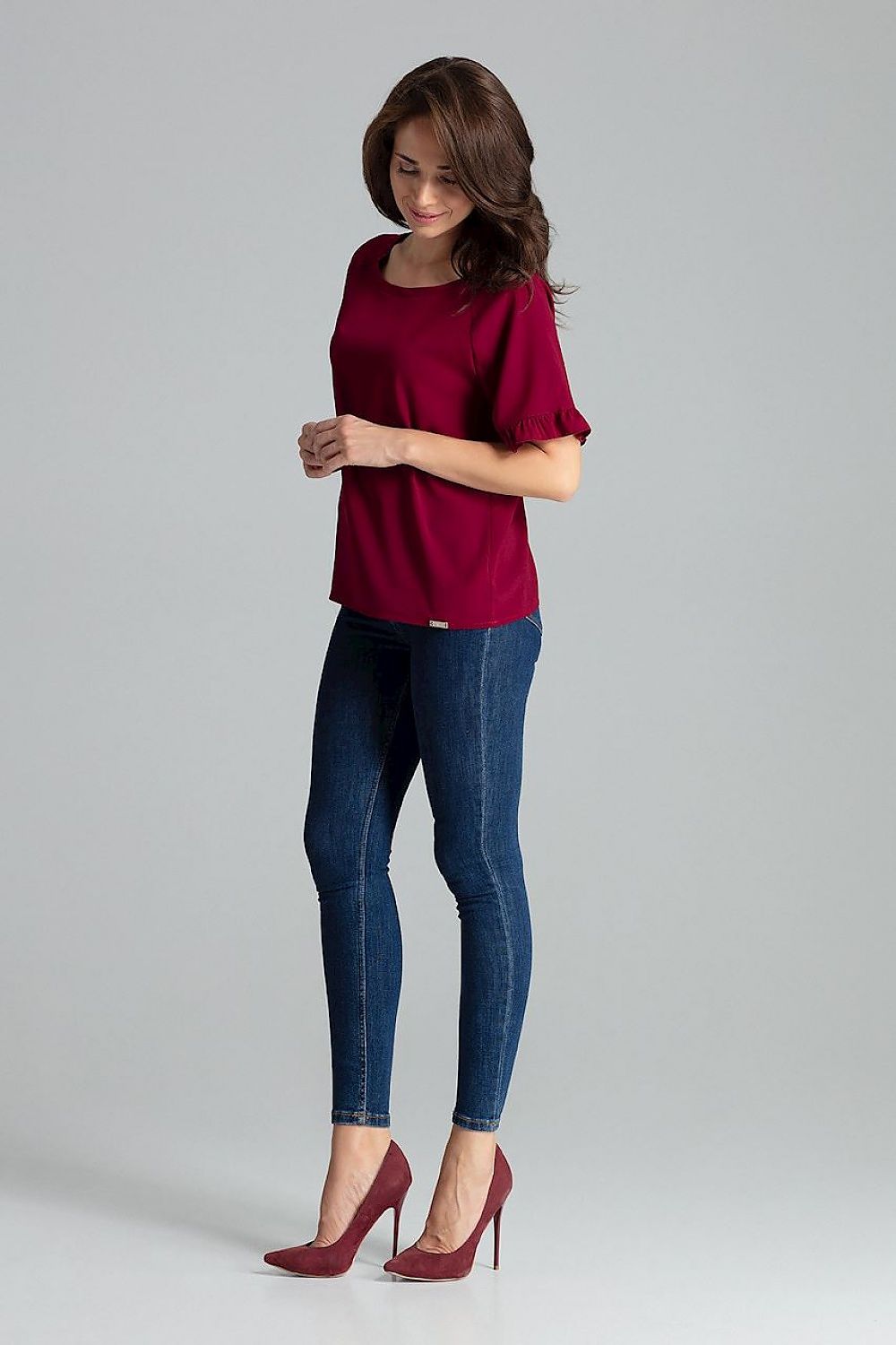 The Sapphire Lenitif Blouse with Half-Round Neckline elegantly displayed on a mannequin, emphasizing its chic design and quality by Lenitif.