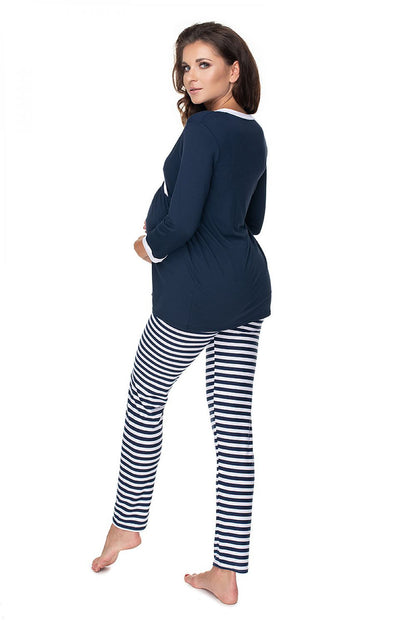Chic and comfortable maternity sleepwear set by PeeKaBoo, including navy blue pyjamas ideal for breastfeeding.