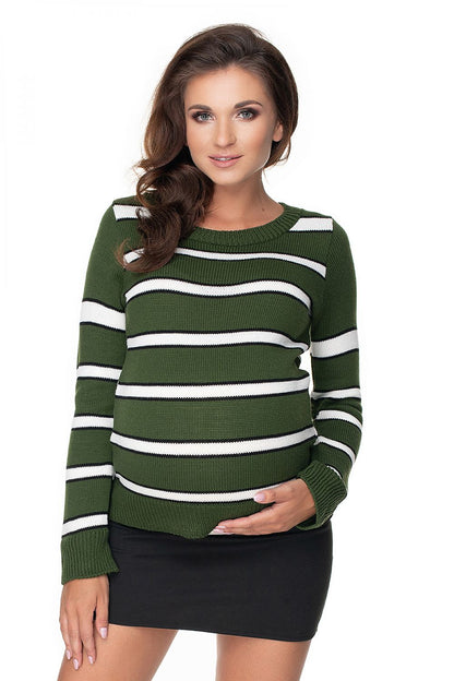 Luxurious PeeKaBoo Women's Fitted Striped Pregnancy Sweater in a warm acrylic fabric, perfect for all-day comfort.