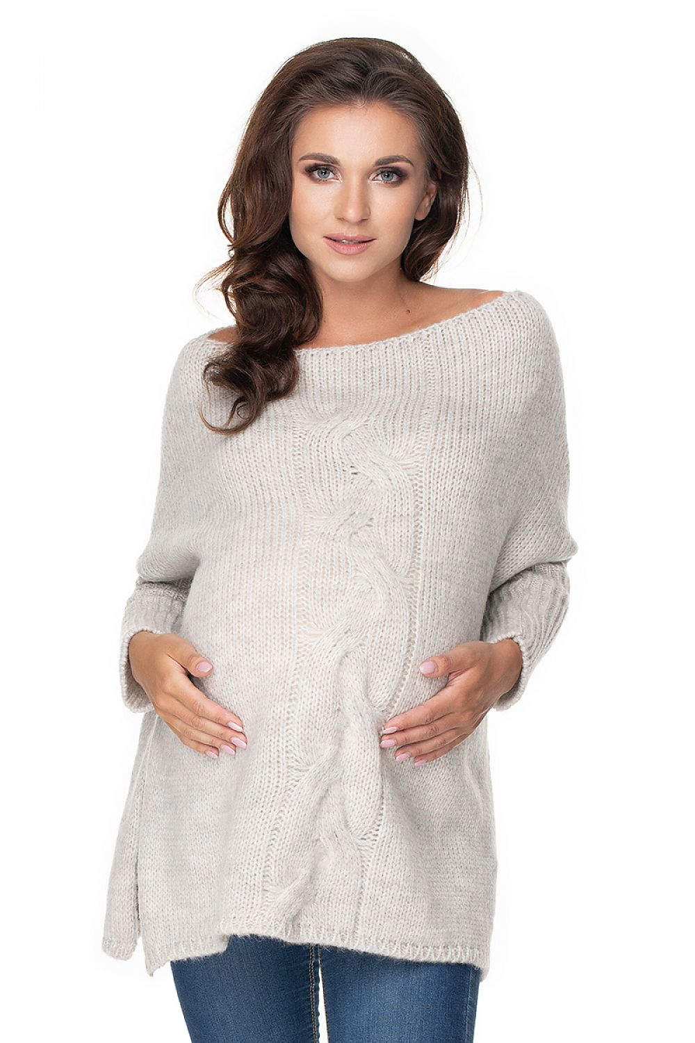 Luxury Loose-Fitting Pregnancy Sweater by PeeKaBoo featuring elegant side slits for style and comfort.