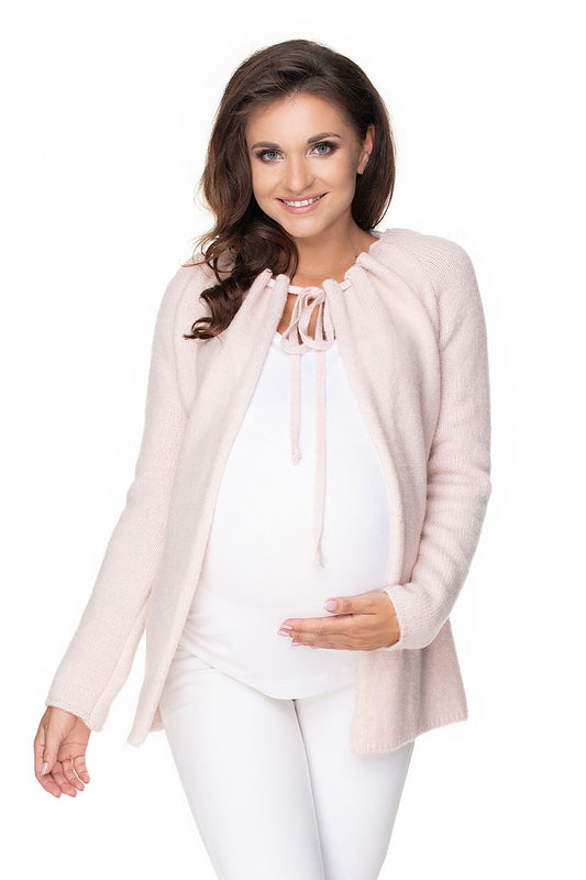 Luxurious PeeKaBoo Pregnancy Cardigan with Tie Neck and Long Sleeves - Soft Blend of 55% Acrylic, showcasing elegant design and premium fabric.