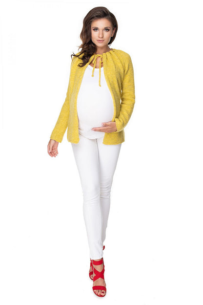 Back view of Luxurious PeeKaBoo Pregnancy Cardigan with Tie Neck and Long Sleeves, providing a glimpse of the elegant design and luxurious materials.
