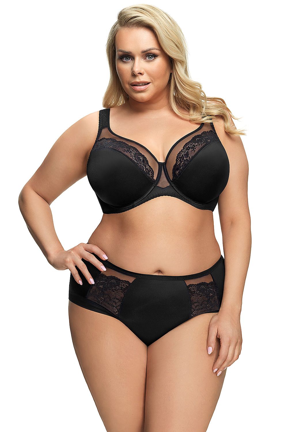 Sophisticated Gorsenia Elegant Black Soft Bra with Underwire and Delicate Lace Trim, perfect for enhancing the neckline.