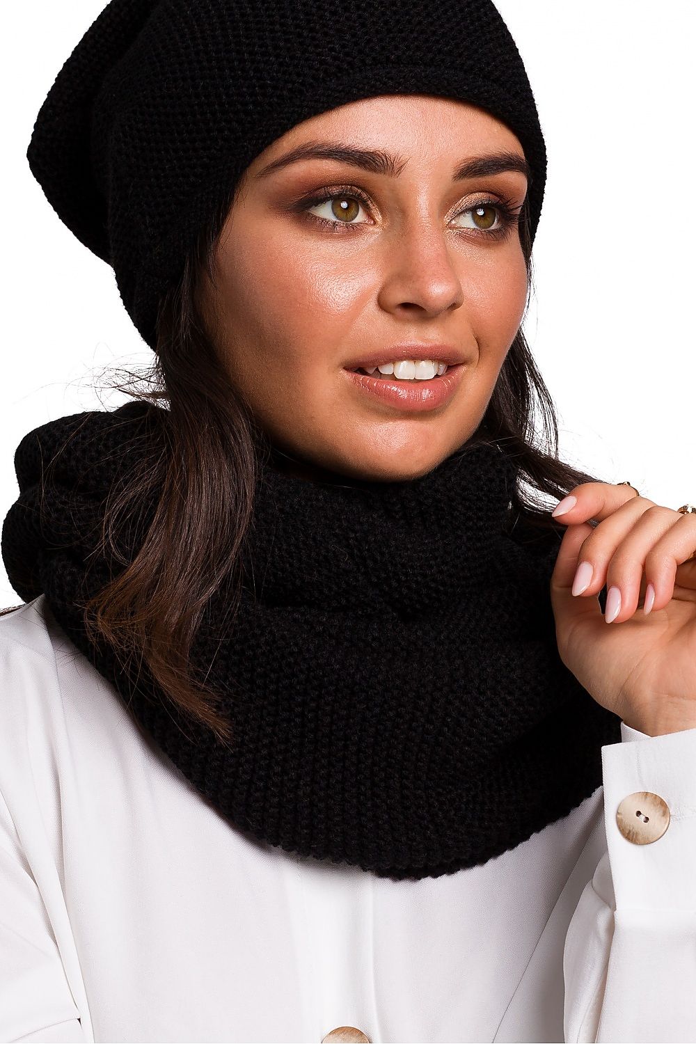 Cozy and elegant 100% Acrylic Infinity Scarf from BE Knit, ideal for keeping warm in chilly autumn and winter weather.
