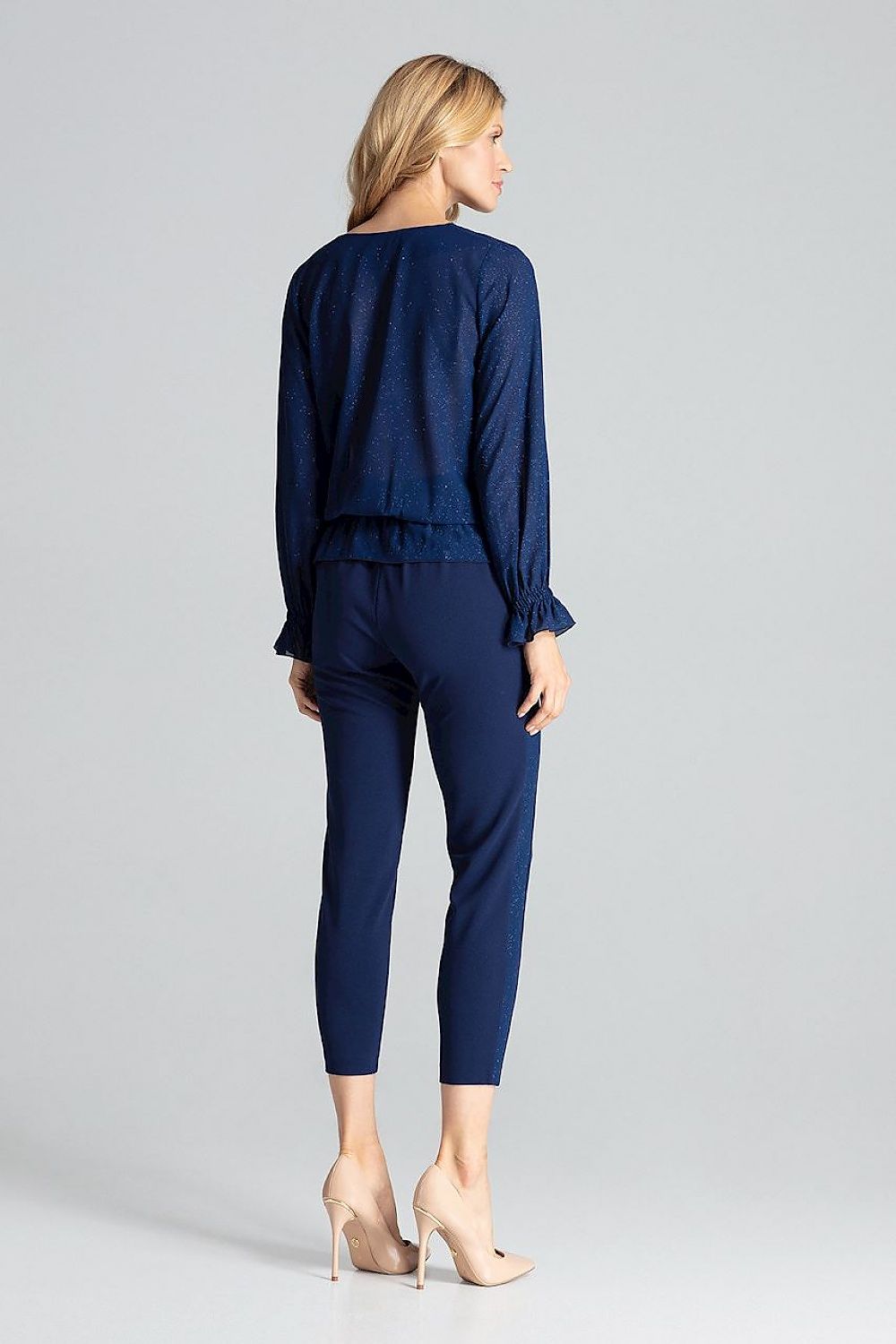 Chic Red Brocade Blouse with envelope neckline by Figl, ideal for fashionable and luxury looks.