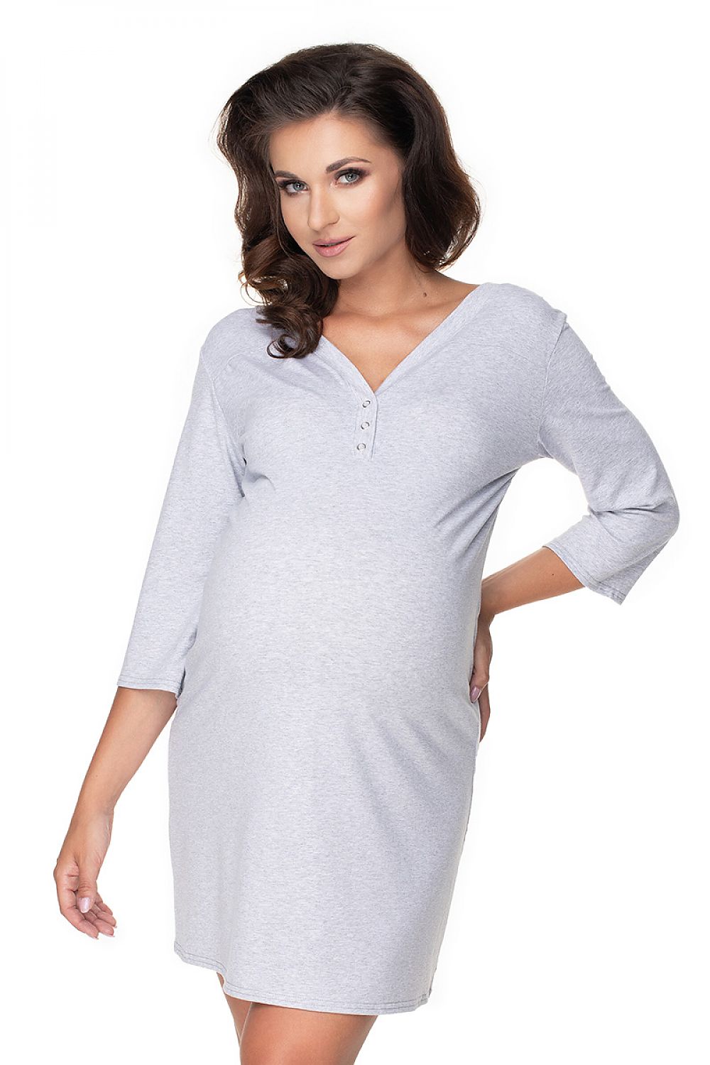 Luxury maternity nightgown with easy breastfeeding access by PeeKaBoo, featuring long sleeves and elegant design for comfort and style.