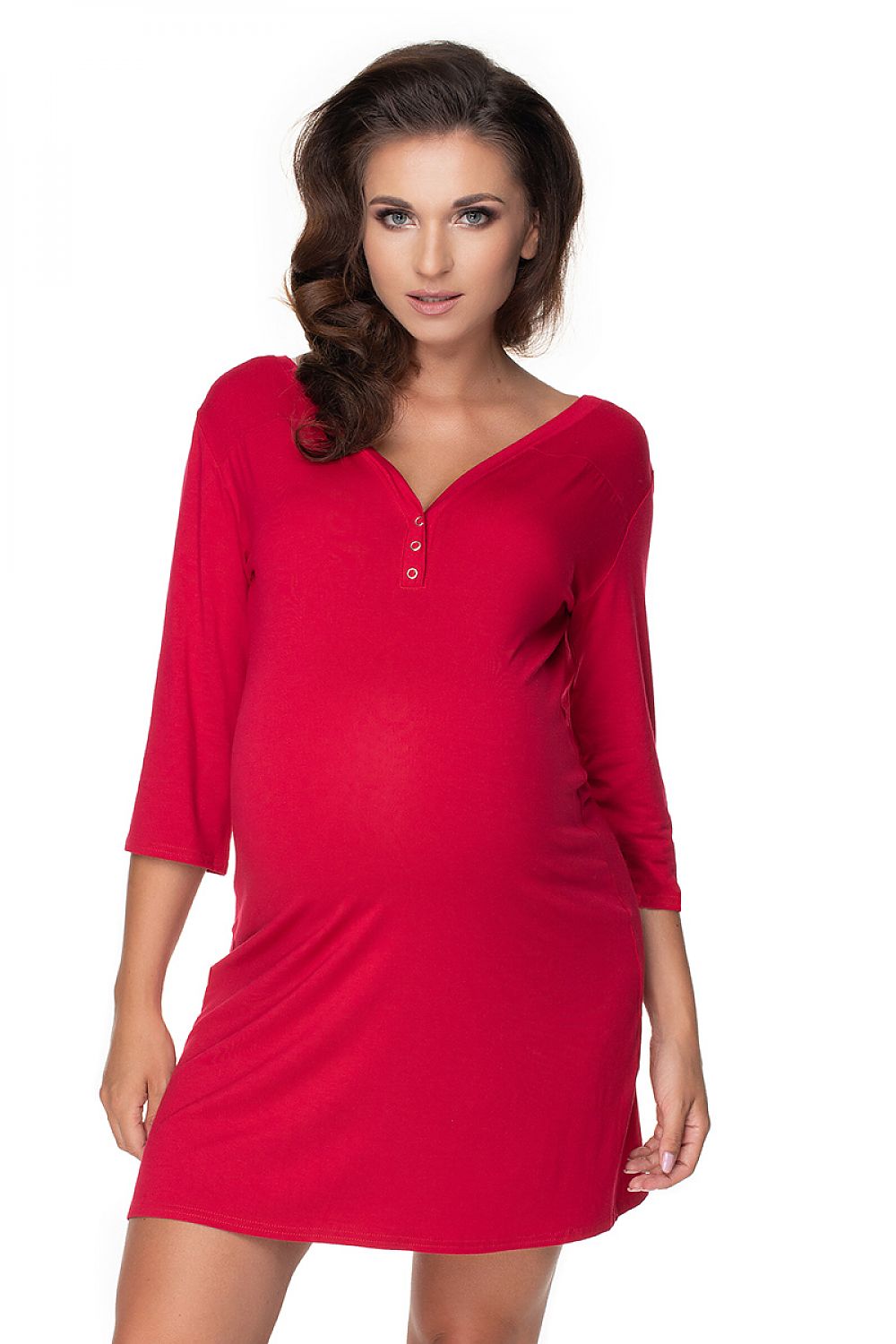 Stylish and luxurious long-sleeved nightgown for maternity by PeeKaBoo, ideal for relaxing at home or breastfeeding.