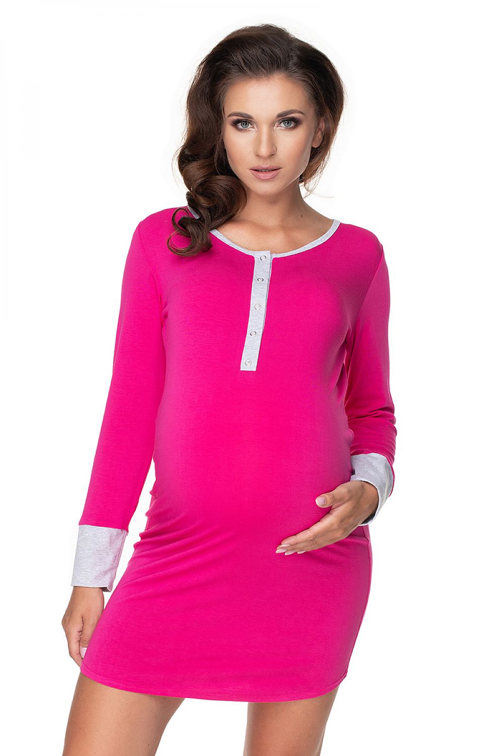 Elegant PeeKaBoo luxurious maternity nightgown featuring contrast piping and an open neckline for effortless breastfeeding.