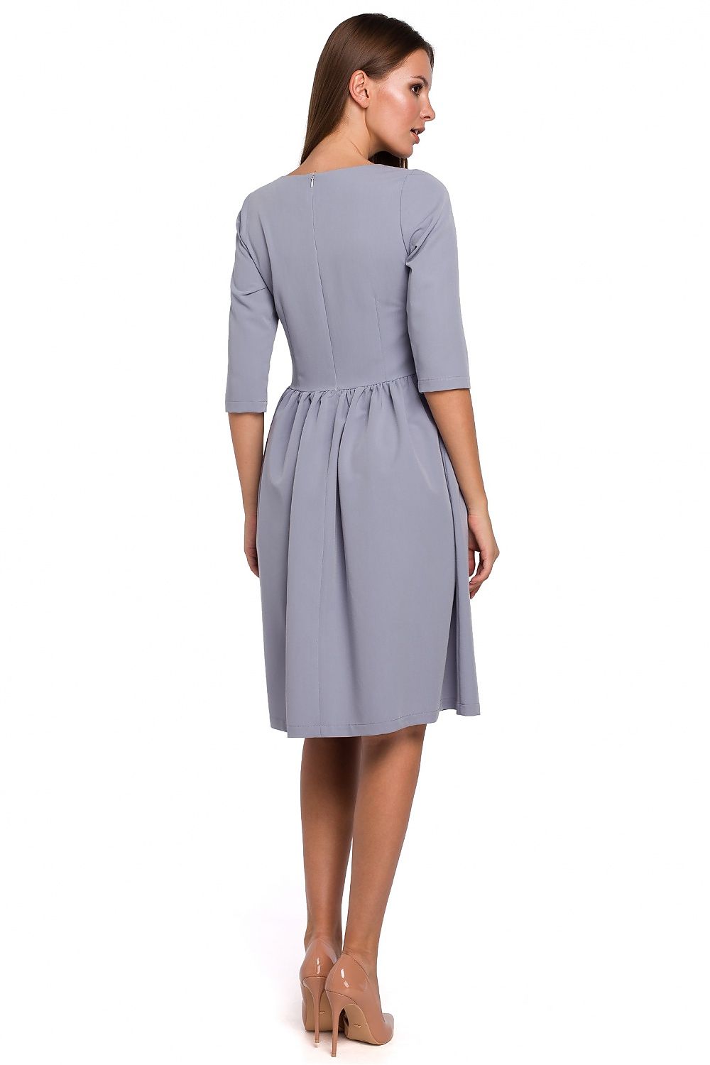 Elegant flared midi dress by Makover, featuring a luxurious fabric blend ideal for stylish women seeking timeless fashion.