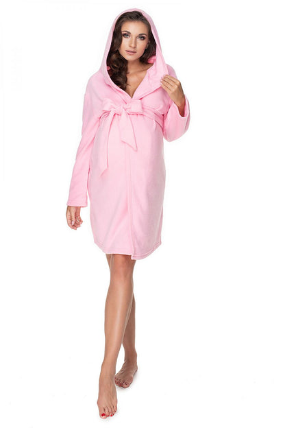 Elegant PeeKaBoo Polyester Bathrobe with a chic hood and long sleeves, ideal for a lavish home spa experience in EU sizes L/XL & S/M.