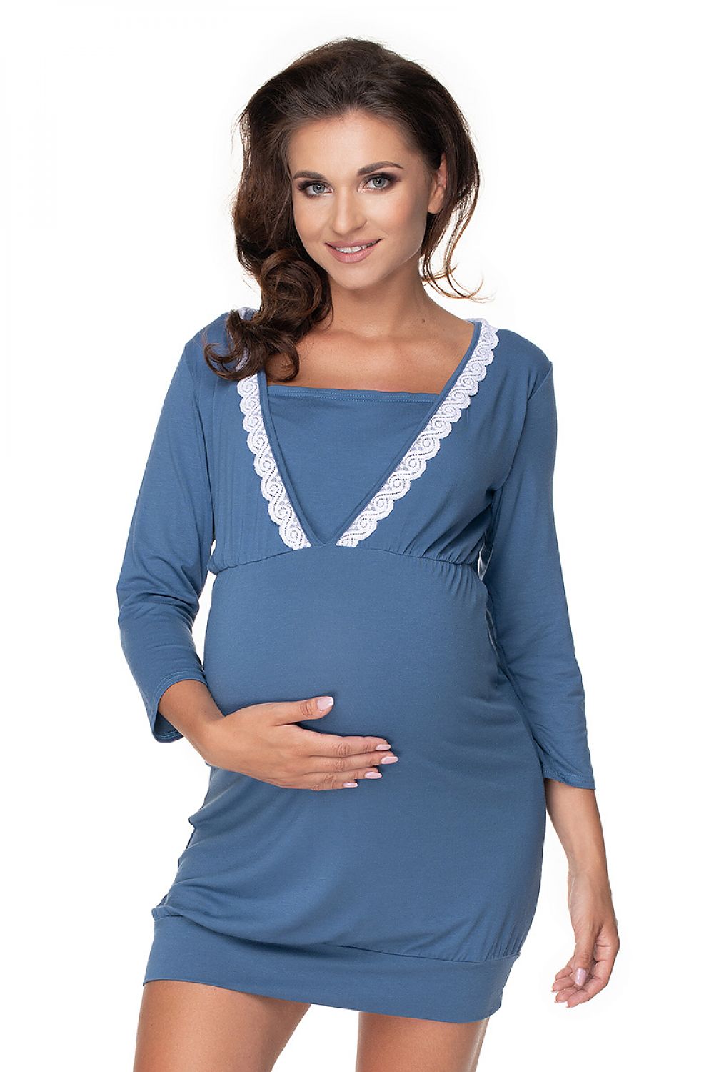 PeeKaBoo's beautiful maternity nightgown, designed with exquisite guipure details and flattering 3/4 sleeves.