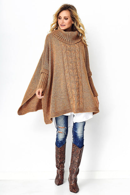 Luxury oversized turtleneck poncho by Makadamia in plaid design, perfect for layering with leggings for a stylish winter look.