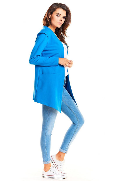 Side view of the Luxurious Infinite You Tracksuit Fabric Jacket in blue, highlighting its elegant silhouette and relaxed fit, ideal for both casual outings and lounging.
