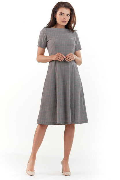 Elegant Midi Dress with Flared Cut and Short Sleeves by Infinite You, showcasing a chic design with a flattering silhouette, perfect for stylish women.