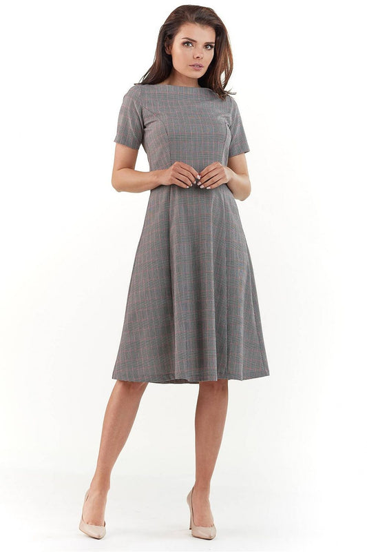 Elegant Midi Dress with Flared Cut and Short Sleeves by Infinite You, showcasing a chic design with a flattering silhouette, perfect for stylish women.