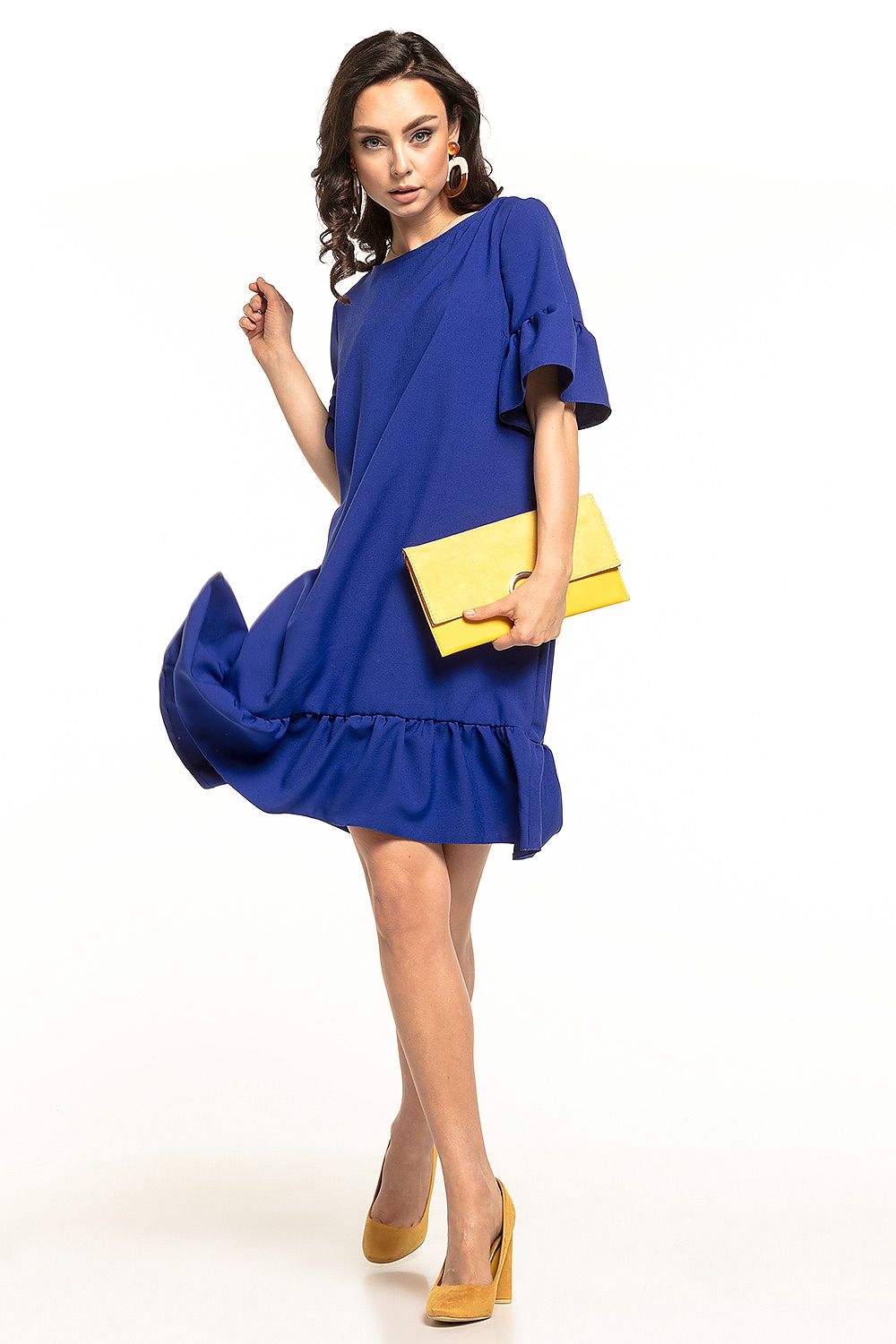Luxurious blue summer mini dress with frill hem and elegant design, perfect for a sophisticated look by Tessita.
