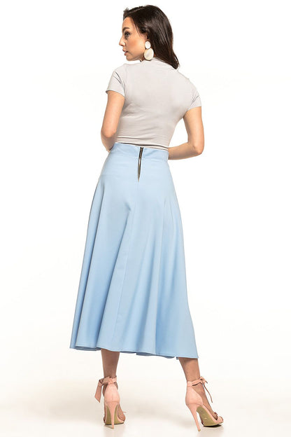 Back view of the elegant fifties inspired midi skirt by Tessita, highlighting the decorative zip detail and flattering shape, ideal for sophisticated and casual wear alike.