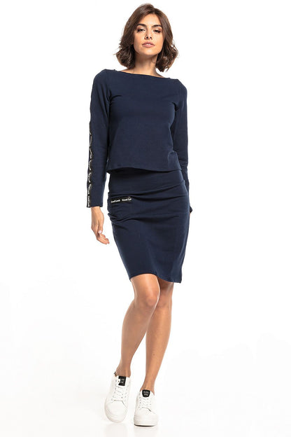 Elegant navy high-waist straight skirt ensemble featuring a matching top, created by Tessita, embodying sophistication and comfort.