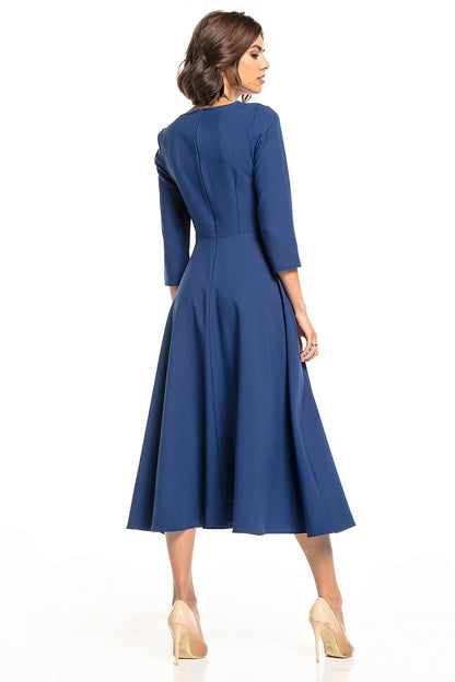 Elegantly designed Tessita lightweight maxi dress in navy, featuring a covered zipper and flattering A-line silhouette, perfect for upscale occasions.