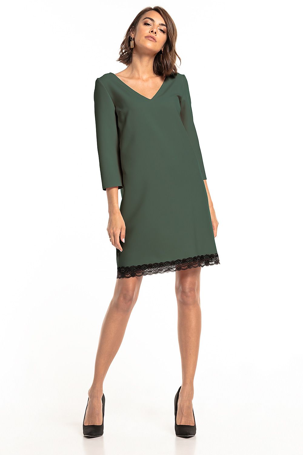 Tessita Elegant Heart Neckline Lace Trim Daydress, showcasing a sophisticated heart neckline and exquisite lace detailing, perfect for refined casual occasions.