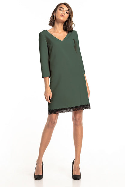 Tessita Elegant Heart Neckline Lace Trim Daydress, showcasing a sophisticated heart neckline and exquisite lace detailing, perfect for refined casual occasions.