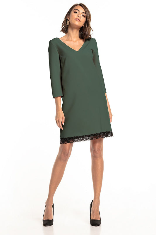 Tessita Elegant Heart Neckline Lace Trim Daydress, showcasing a sophisticated heart neckline and exquisite lace detailing, perfect for refined casual occasions.