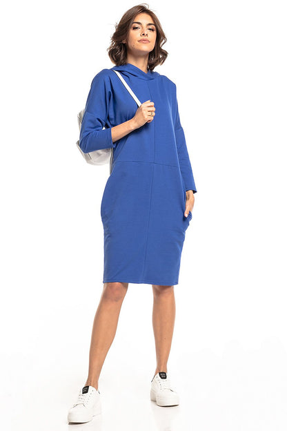 Sophisticated Tessita Knit Hooded Dress design with spacious seam pockets and stylish slashes for a modern look.
