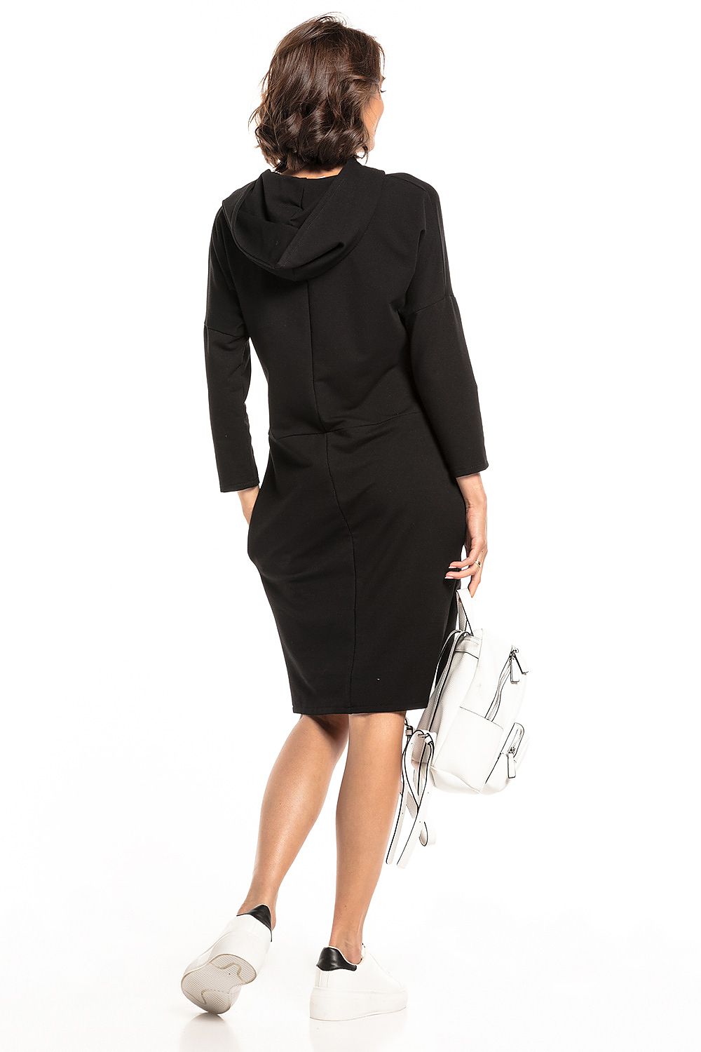 Chic Tessita Knit Hooded Dress featuring a contemporary design with slashes, perfect for upscale casual wear.