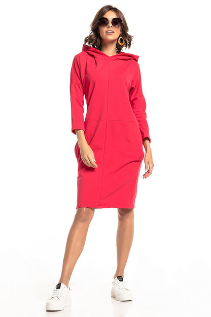 Tessita Knit Hooded Dress with Slashes and Seam Pockets - Elegant cotton blend dress perfect for stylish comfort.