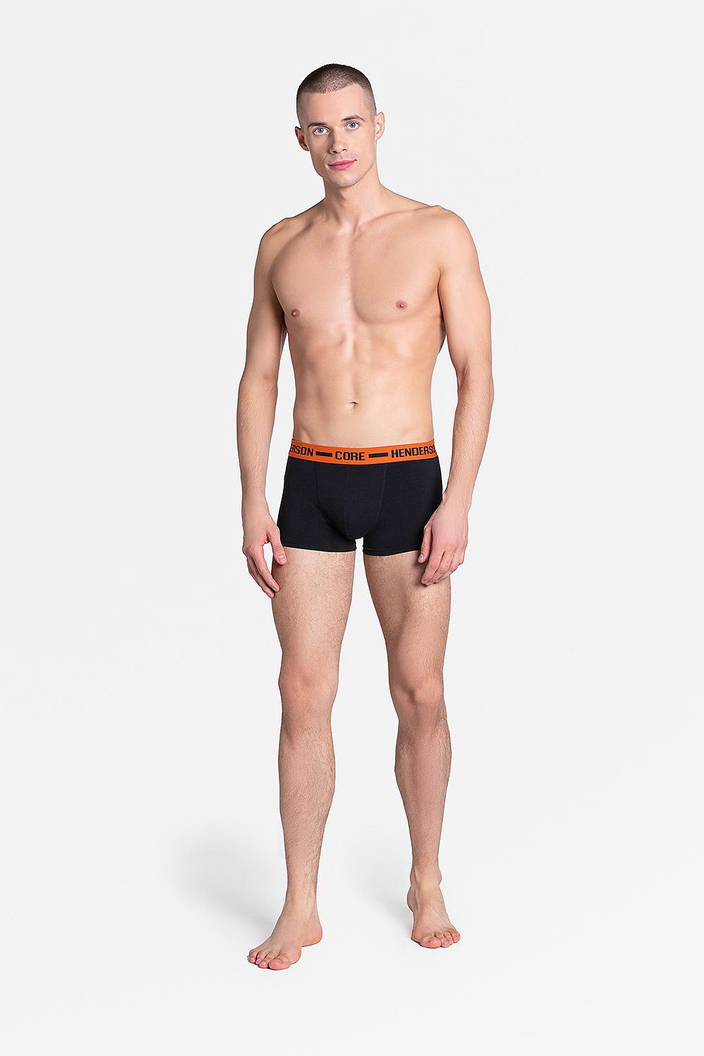 Henderson premium men's boxer shorts from the 2-Pack set in Graphite and Orange, featuring a fitted silhouette and stylish elastic waistband for comfort and elegance.