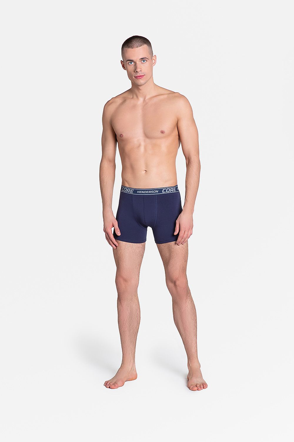 Elegant Henderson Men's Cotton Boxers in Navy Blue, featured in a sporty style and comfort fit, showcasing quality craftsmanship in luxurious design.